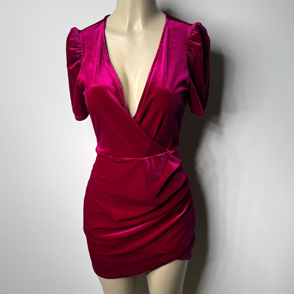 wild fable Fuchsia Velvet Wrap Mini Dress